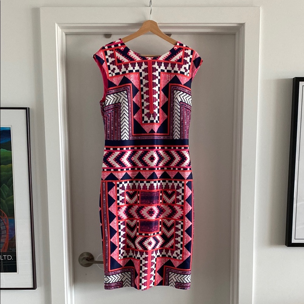 Geometric Pink, Navy, White Dress